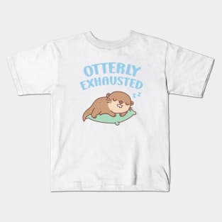 Cute Sleeping Otter Otterly Exhausted Funny Kids T-Shirt